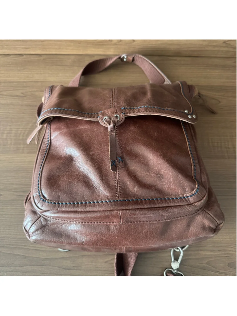The Sak Brown Leather Distress Convertible Backpack Boho Crossbody Bag Foldover